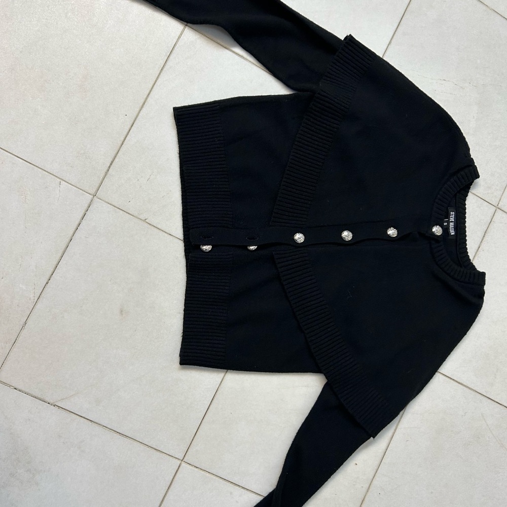 Steve Madden Black Knit Cape Style Cardigan Sweater Minimalist Lagenlook Small - Picture 8 of 15